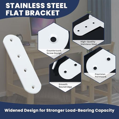 Alise 4 Pcs White Flat Mending Plates for Wood Furniture,125x38mm - color: White Finish, size: 125mmX38mm