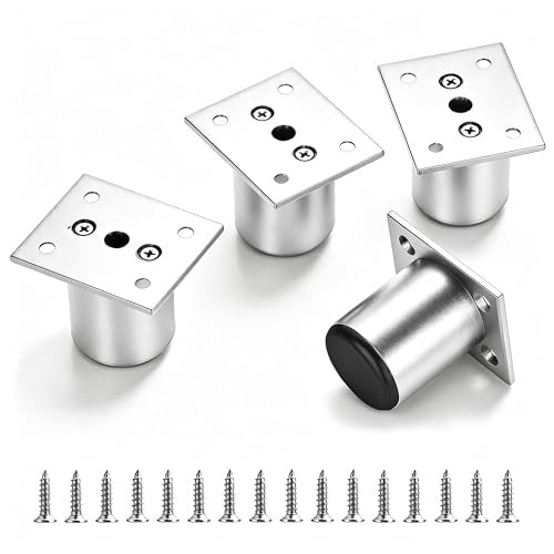 4 Pack 2 Inch Round Adjustable Aluminum Alloy Furniture Legs, Heavy Duty Cabinet Sofa Table Legs, Replacement Feet with Screws & Non-Slip Base, Silver - color: Silver