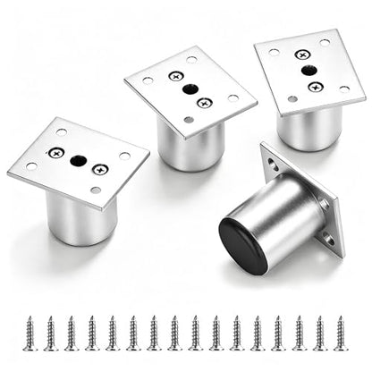 4 Pack 2 Inch Round Adjustable Aluminum Alloy Furniture Legs, Heavy Duty Cabinet Sofa Table Legs, Replacement Feet with Screws & Non-Slip Base, Silver - color: Silver