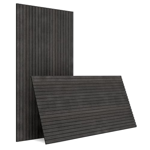 4-Piece Wood Slat Wall Panel for Interior Wall Decor Noise Cancelling 47.2" x 23.6" Peel and Stick Acoustic Decorative 3D Sound Absorbing Wall Paneling, Black Grey - color: Black Grey, size: 4pcs - 47.2" x 23.6"