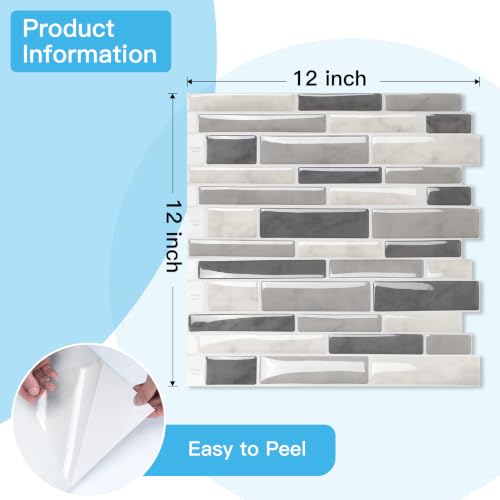 Art3d Linear Subway Design Tile Peel and Stick Backsplash, 20-Sheet, Gray - color: Gray