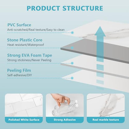 Vamos Tile 100-Pack Peel and Stick Backsplash Tile, 3''x6'' Subway Tile - color: Statury White