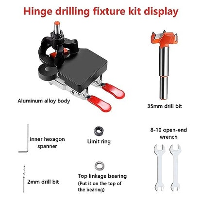 Concealed Positioning Hinge Hole Punch, 35mm Door Hinge Jig With 2 Retaining Clips, High Precision Aluminum Alloy DIY Cabinet Hardware, Adjustable Quick Punch
