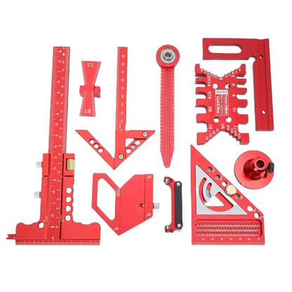 Woodworking Measurement Tool Kit 9-Piece Aluminum Alloy Ruler Set with Storage Box for Wood Board Splicing Drawing Carving and Polishing