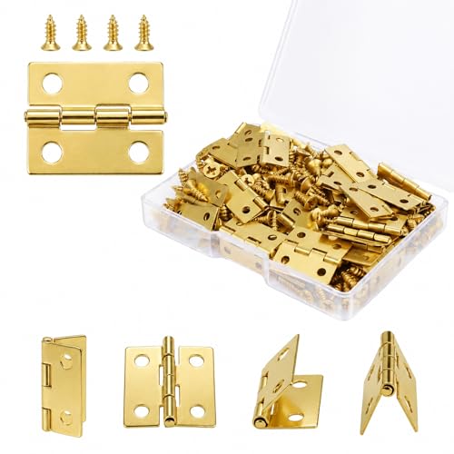 50-Pack 18 x 15mm Gold Mini Hinges, 200 Screws for Jewelry Boxes - color: Gold