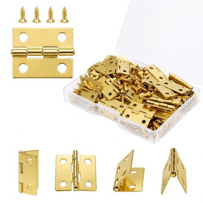 50-Pack 18 x 15mm Gold Mini Hinges, 200 Screws for Jewelry Boxes - color: Gold