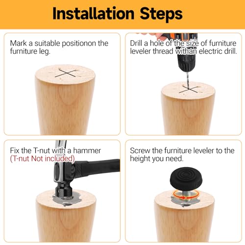 24 Pack M6 Threaded Adjustable Furniture Leveling Feet, Screw-in - size: M6