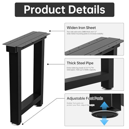 TOCRETOARE Metal Table Legs Heavy Duty, 16”H x 12”W, Metal Furniture Legs for Dining Desk Bench and Coffee Table, Industrial Black DIY Iron Bench Legs, Set of 2 - color: Rectangle, size: 16"Hx12"W