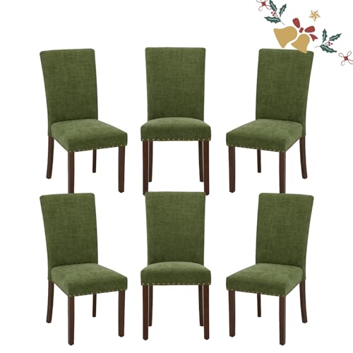 Parsons Dining Chairs Set of 6, Upholstered Nailhead Dining Room Kitchen Side Chair with Thick Cushions and Wood Legs, Green - color: Green, size: set of 6