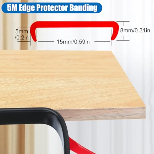 16.4FT U-Shape Plywood Edge Banding, 3/4 inch Rubber U Channel Edge Trim Self Adhesive Edge Protector for Veneer Countertop Table Cabinet Repair Furniture (15mm, Black)