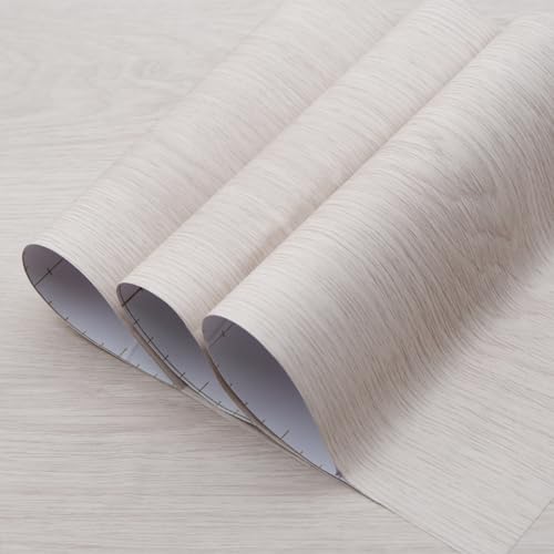 32x78inch Wide Beige White Oak Wood Wallpaper Peel and Stick Light Wood Grain Vinyl Wrap Oak Contact Paper for Countertop Air Guide Slot Design Matte Thicken Self-adhesive Waterproof DIY Wall Sticker - color: Ivory White, size: 32" x 78"