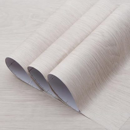 TOTIO 32x315inch Extra Wide Oak Wood Wallpaper Peel Stick Beige White Wood Grain Contact Paper Oak Textured Vinyl Wrap Air Guide Slot Design Matte Thickened Self-Adhesive Waterproof Wall Sticker - color: Ivory White, size: 32" x 315"