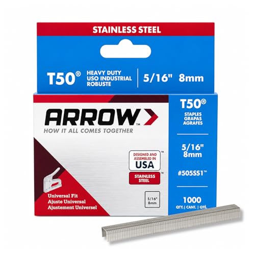 Arrow 505SS1 T50 Staples, 5/16-Inch Leg, 3/8-Inch Crown, 1000 Count - size: 5/16 Inch