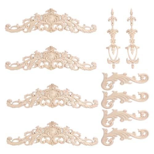 AHANDMAKER 10Pcs Wood Appliques Decorative and Onlays for Furniture Wood Carved Appliques Onlays Decorative Wooden DIY Carved Onlay for Cabinet Door Bed Wardrobe Furniture Decoration