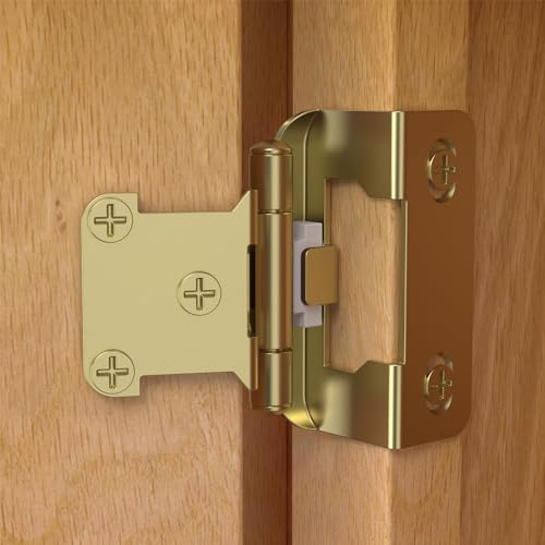 Chibery 20 Pack | 1/2 inch Overlay Semi Partial Wrap Around Cabinet Hinges, Self Closing Face Frame Variable Decorative Replacement, Kitchen Hardware, with Screw & Quiet Bumper (Brass Gold) - color: Gold