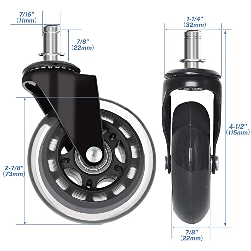 Huracan Office Chair Wheels, Set of 5, Replacement Rubber Chair Caster Wheels for Hardwood Floor, NOT Compatible for IKEA, Computer Desk Chair Wheels, Heavy Duty Office Chair Casters