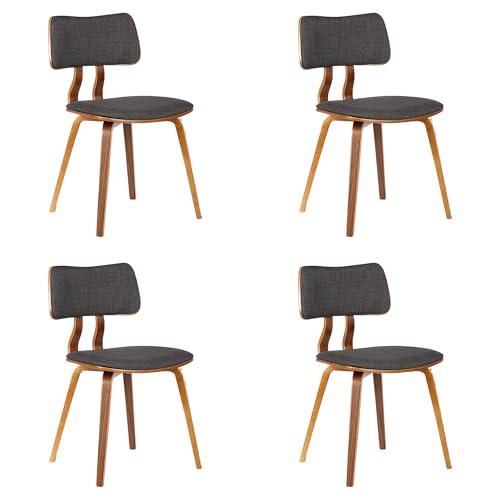 Armen Living Jaguar Mid-Century Dining Chair in Walnut Wood and Charcoal Fabric - Set of 4 - color: Charcoal/Walnut, size: Set of 4