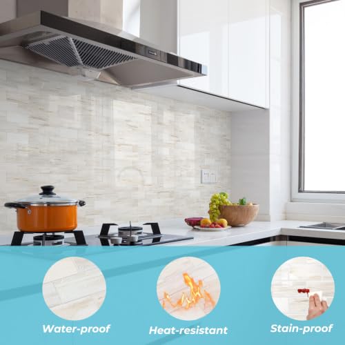 STICKGOO 10-Sheet Subway Tile Peel and Stick Backsplash, Wooden Grain - color: Glossy Wooden Marble Grain