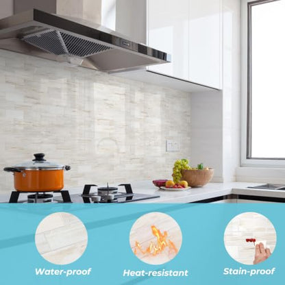 STICKGOO 10-Sheet Subway Tile Peel and Stick Backsplash, Wooden Grain - color: Glossy Wooden Marble Grain