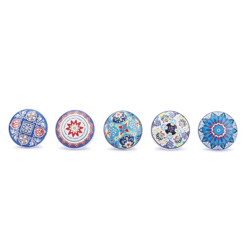 Ajuny Multicolor Ceramic Knobs Set 10 Printed Cabinet Drawer Pull Handles - color: Blue Multi