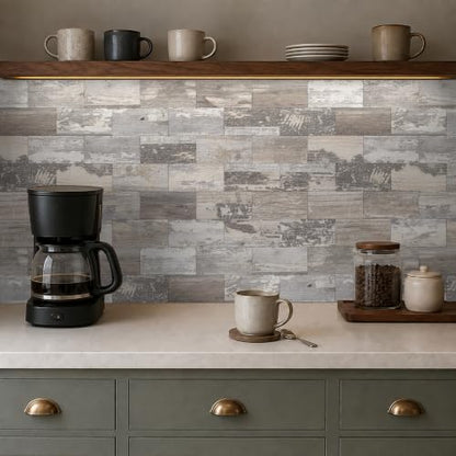 StyloVue 100 Pieces Peel and Stick Backsplash for Kitchen, 3" x 6" PVC Subway Tile Upgraded Distressed Wood Backsplash Stick on Tile Elevate Kitchen, Bathroom, Fireplace,RV - color: Distressed Wood