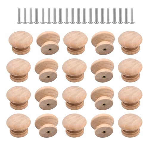 20Pcs Unfinished Wood Mushroom Drawer Cabinet Knobs, Wood Color