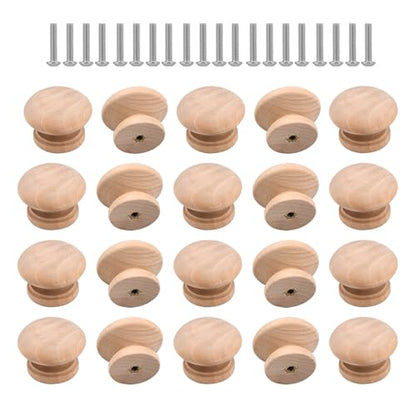 20Pcs Unfinished Wood Mushroom Drawer Cabinet Knobs, Wood Color