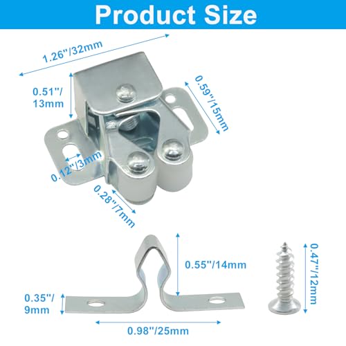 2 Pack Double Roller Catch, Silver Cabinet Latch with Screws - color: Silver
