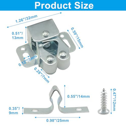 2 Pack Double Roller Catch, Silver Cabinet Latch with Screws - color: Silver