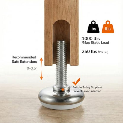 5/16" Adjustable Leveling Feet, Heavy Duty Furniture Levelers with Four-Claw nut, Table Leg Levelers for Cabinets, Workbench, and Sofa, Black - size: R-M8