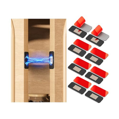 PHIXBEAR 8 Pack Black Magnetic Door Catch, Ultra Thin Cabinet Door Magnets, Adhesive Drawer Magnets to Stay Closed, Stainless Steel Cabinet Latch Easy to Install with Double Sided Tape - size: 8 Pack