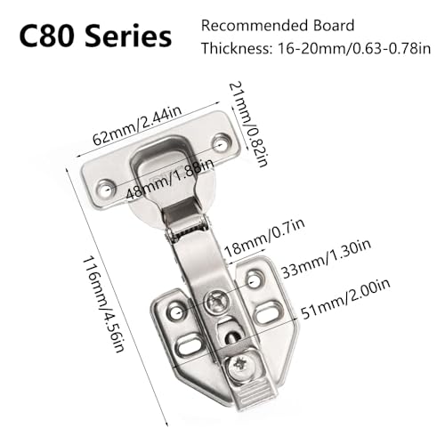 SEIWEI C80 Non Overlay Cabinet Hinge with Face Frame Plate for Door Connect Frame for Kitchen Cabinet, Corner Door Hinges, Hardware Corner Cabinet Replacement, Pack of 2 - style: C80 Non Overlay