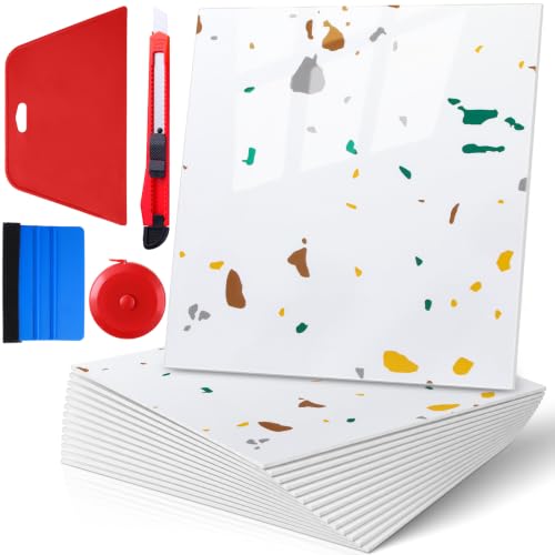 Nuanchu 36 Pcs Peel and Stick Wall Panels, 12x12 Inch, White Terrazzo - color: White Terrazzo