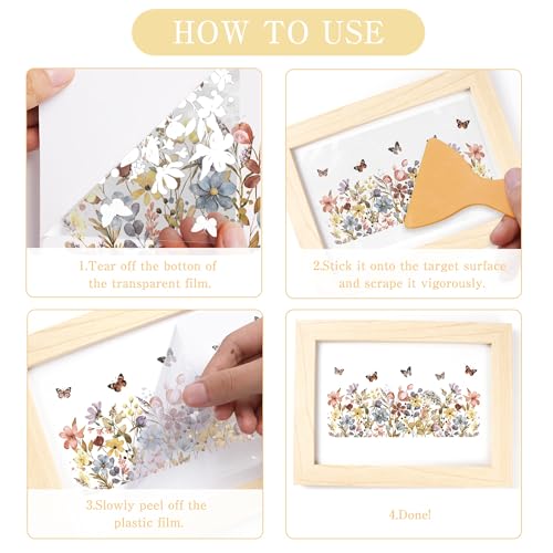 8 Pcs Boho Floral Rub-On Transfers for Furniture & Crafts - style: Boho Floral