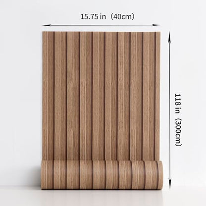 Haimin Wood Grain Slat Wall Panels Peel and Stick Faux Wood Thick Wallpaper - color: Brown