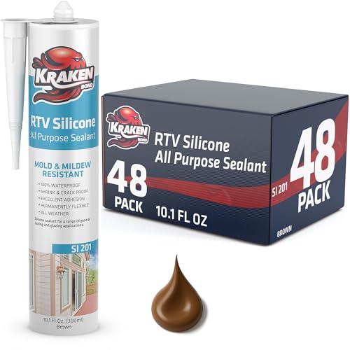 Kraken Bond RTV Silicone Sealant Brown (48 x 10.1 fl.oz.)%100 Waterproof Silicone Caulk Kitchen and Bathroom, All Purpose, Window Caulking Sealant Outdoor, RV, 48 Pack - color: Brown, size: 48 Pack