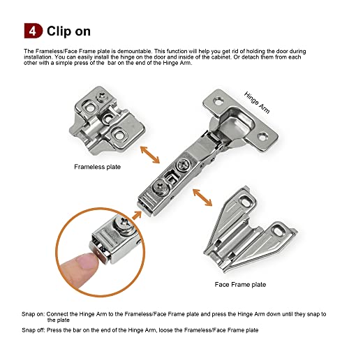 2 Pack Full Overlay Frameless Soft Close Cabinet Hinges, Clip On