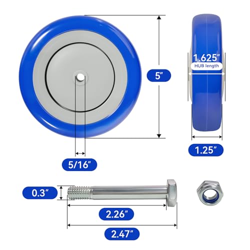 5" Wheels for Cart, 5/16" Axle Polyurethane Shopping Cart Wheels Replacement Casters 1200lbs Total Capacity (4-Pack 5/16" Bore, Blue) - style: Blue(5/16'' Bore)