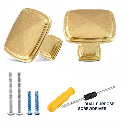 25 Pack Brushed Brass Cabinet Knobs, 1-1/5" Square