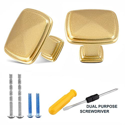 25 Pack Brushed Brass Cabinet Knobs, 1-1/5" Square