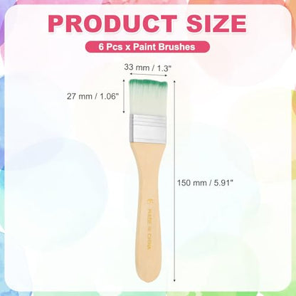 PATIKIL 6Pcs Wooden Paint Brush Set, 5.9" Nylon Bristle Flat Brushes #6 - color: Green/White, size: #6