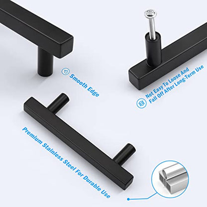 KNOBWELL 25 Pack 3 inch Cabinet Pulls Black, T Bar Stainless Steel Square Kitchen Cabinet Door Pulls Black Dresser Drawer Handles - color: Black, size: 3 inch(76mm)