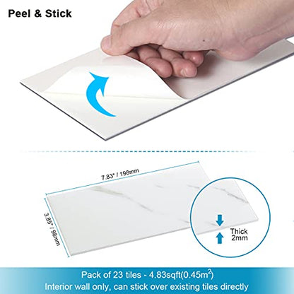BeNice Peel and Stick Tile Backsplash Bathroom Fishbelly White 23pcs - color: Fishbelly White