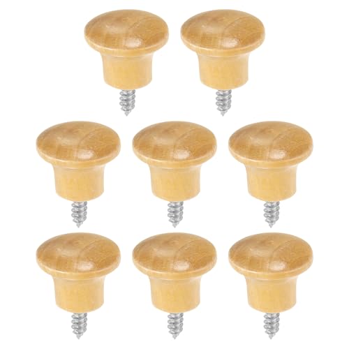 uxcell 8Pcs Round Wood Drawer Knob, 0.91" x 0.71" Self-Tapping Solid Wood Handle Round Cabinet Knob Mushroom Shape Wooden Knobs for Furniture Dresser Wardrobe, Wood Color - color: Wood Color