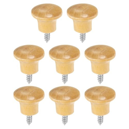 uxcell 8Pcs Round Wood Drawer Knob, 0.91" x 0.71" Self-Tapping Solid Wood Handle Round Cabinet Knob Mushroom Shape Wooden Knobs for Furniture Dresser Wardrobe, Wood Color - color: Wood Color