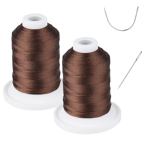 Indoor Outdoor Extra Strong Upholstery Repair Thread - UV Resistant - Heavy Duty Simthread 100% Polyester Bonded Thread Tex 69 (12wt) - 250 Yards x 2 Spools NP-D.Brown - color: 2 × NP-D.BROWN, size: 250 Yards