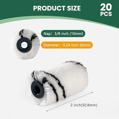 20 Pack 2 Inch Mini Paint Roller Cover, 3/8 Inch Nap - size: 2 Inch, 20 Pack