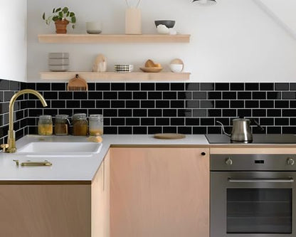 Black Peel and Stick Backsplash Subway Tile for Kitchen 10-Sheet - color: Black