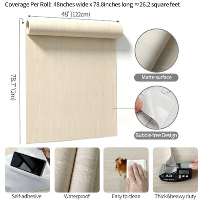 48"x78.7" Beige Wood Wallpaper Peel and Stick Contact Paper for Cabinets - color: Beige, size: 48" x 78.7"