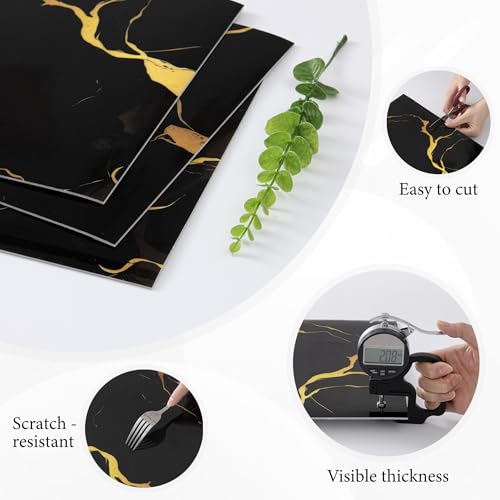 20pcs Black-Gold Marble Peel and Stick Shower Wall Panels - color: Black-gold